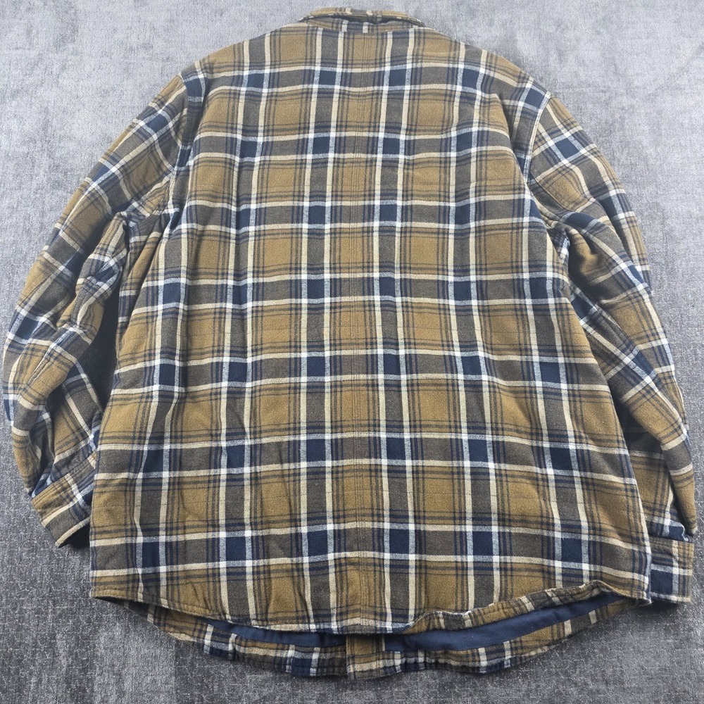 Harley Davidson Quilted Flannel Shirt Jacket Shacket Blue Tan Plaid Biker XXL - Picture 10 of 10